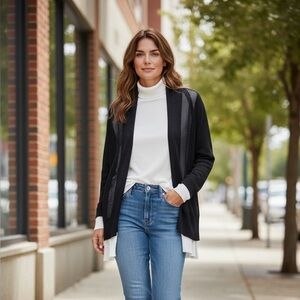 Alfani Cardigan Black Women's Sweater Lightweight Open Weave Long Sleeve OX